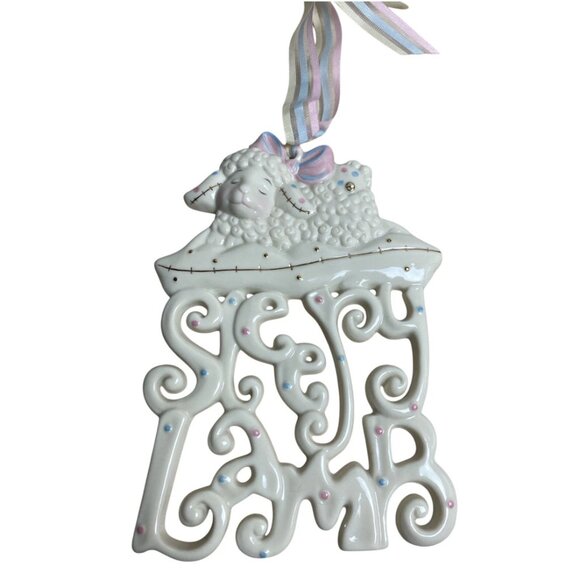 Lenox Lazy Lambs Sleepy Time Porcelain Wall Plaque w/ Box & Tag - Picture 2 of 6